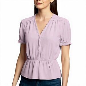 1.STATE Peplum Blouse Top V Neck Lilac Purple Rayon Circle Trim Plus Size 3X